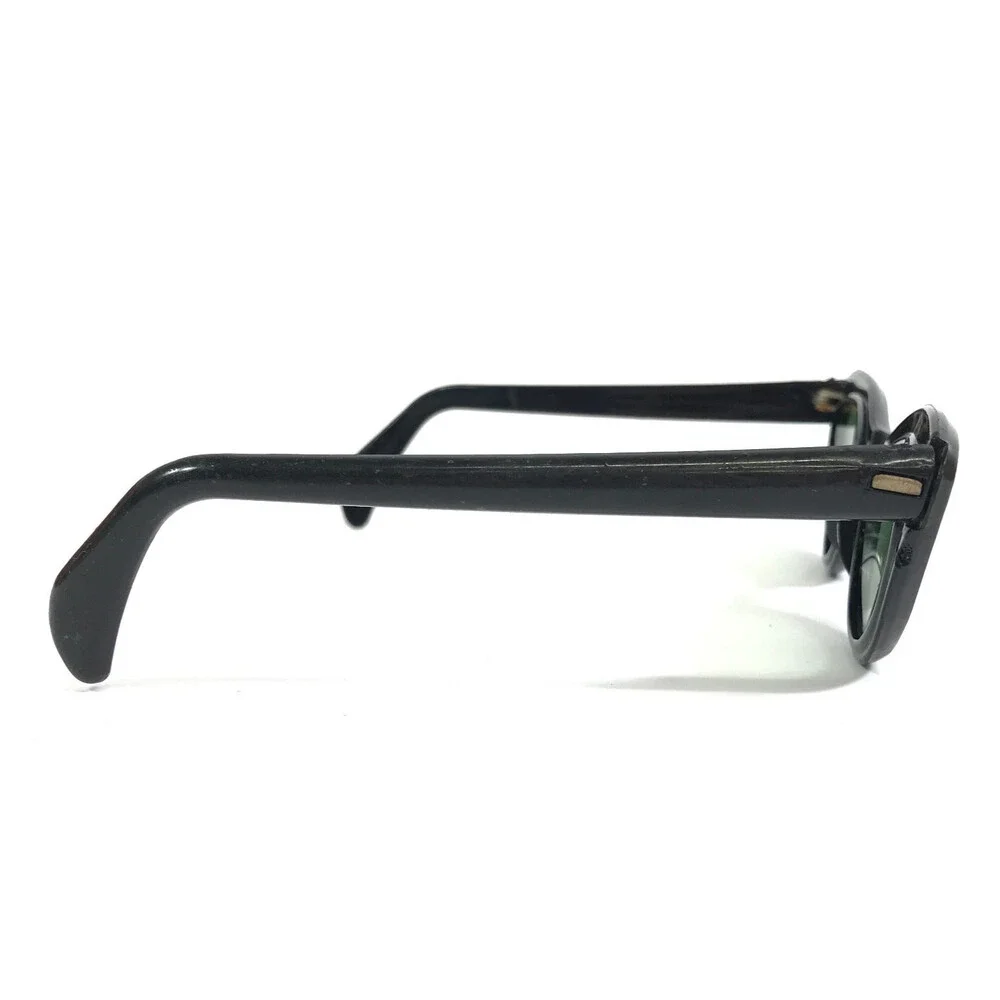 Vintage Sunglasses Shiny Black Floral Frames with Green Glass Lenses 48-24-125